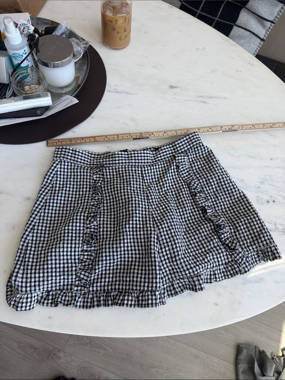 Black and White Gingham Ruffle Mini Skirt